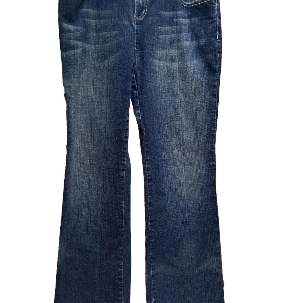 Shape FX Built In Shaper Blue Denim Straight Leg Jeans Size 6P Cotton Spandex